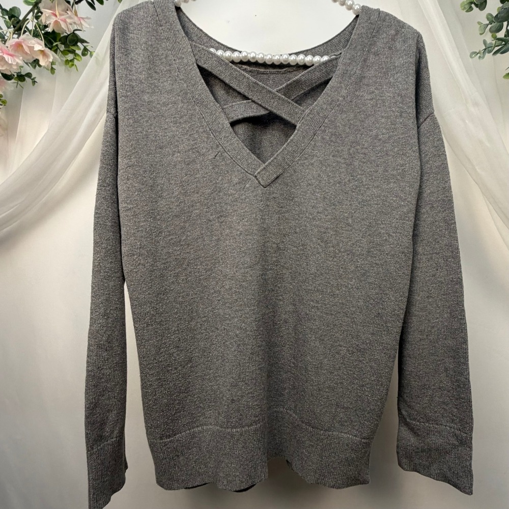 Banana Republic Womens Gray V-Neck Crisscross Strap Front Knit Sweater Small